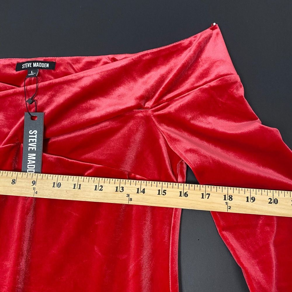 STEVE MADDEN True Red Alaura Off The Shoulder Velvet Mini Dress Size L Christmas - Picture 6 of 14